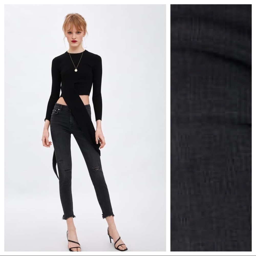 NWT. Zara Black Ripped Skinny Jeans. Size 6.